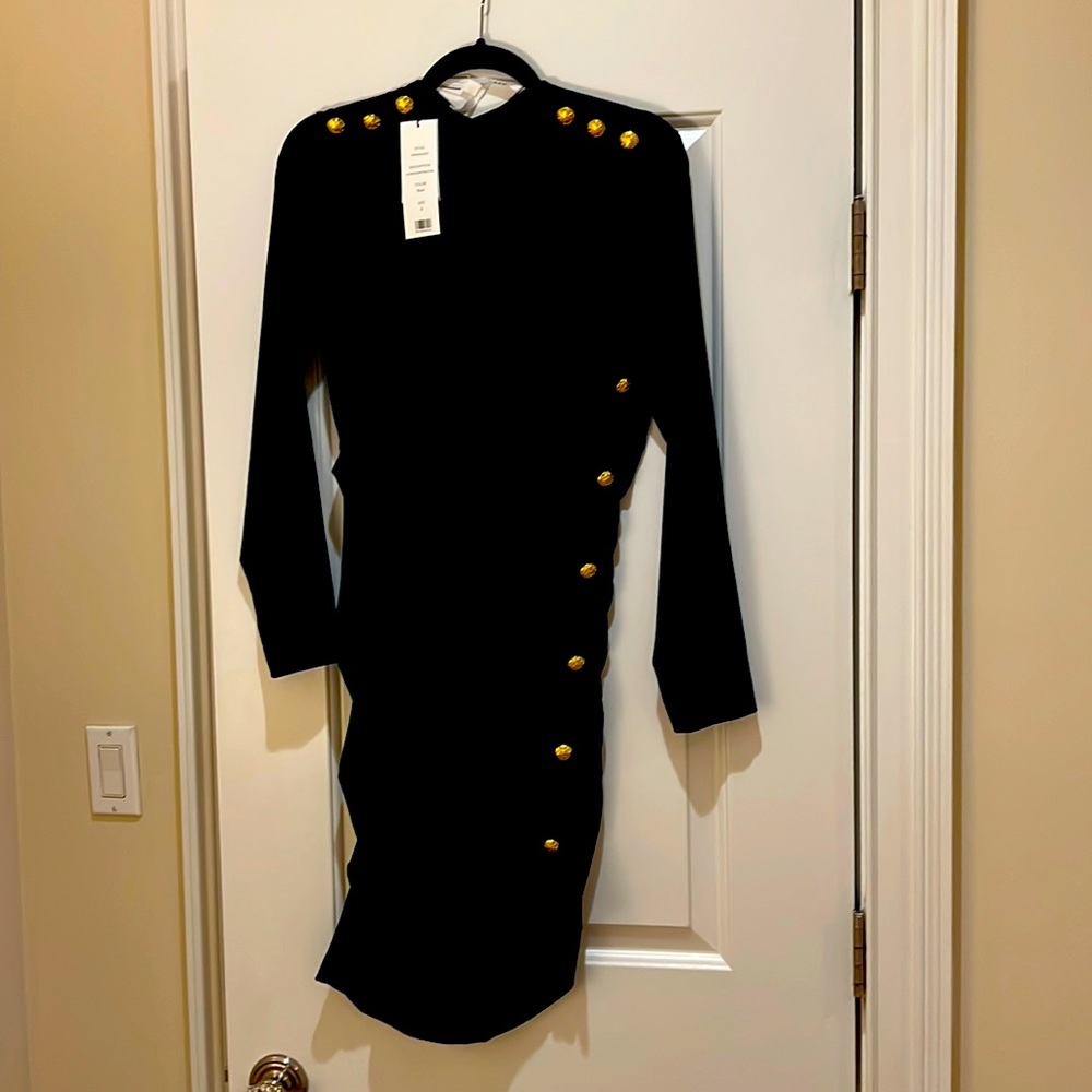 Veronica Beard Black Velvet Gold Crest Button Ira Rushed Dress SZ 8 NWT $695